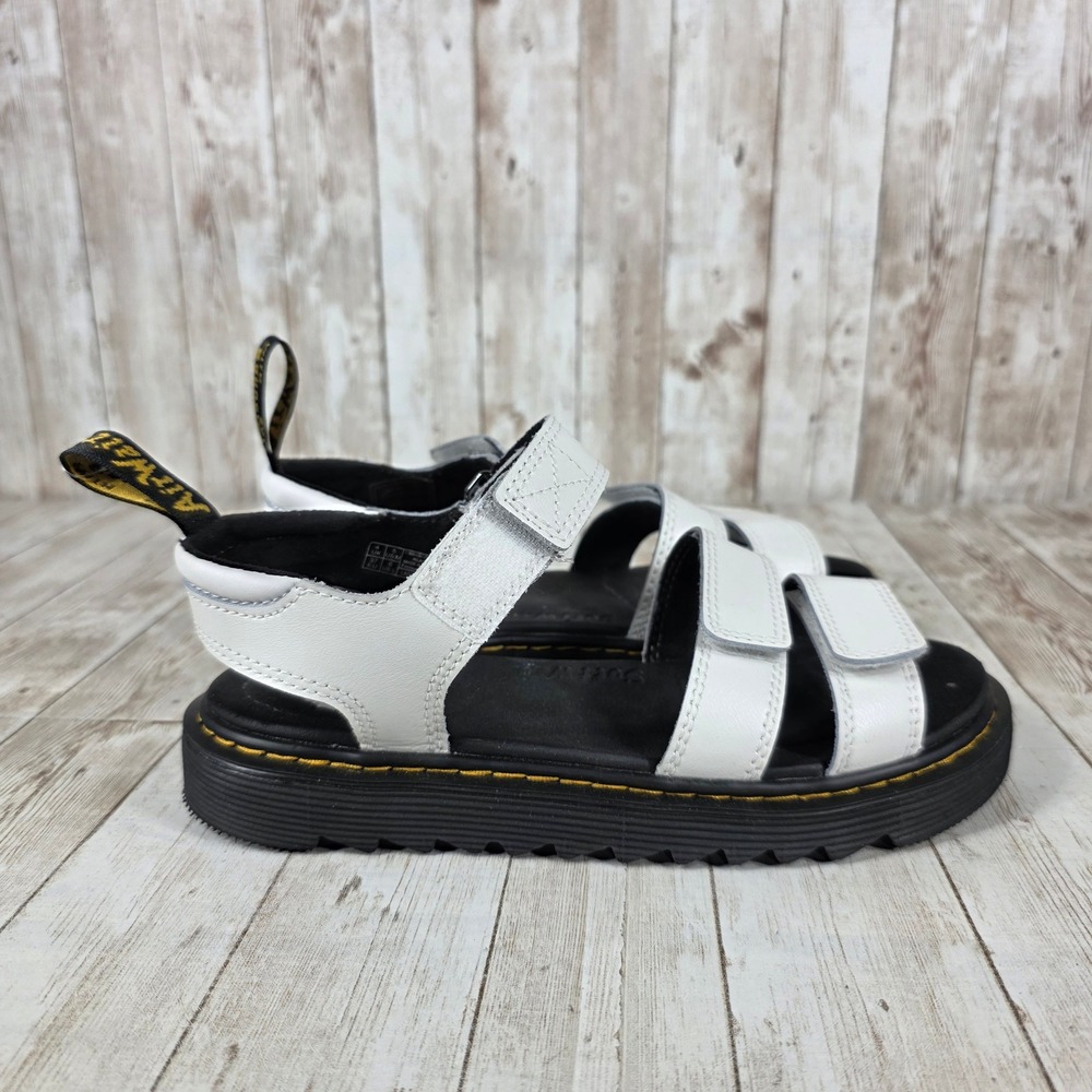 Dr. Martens White Leather Triple-Strap Sandals with Black Sole
